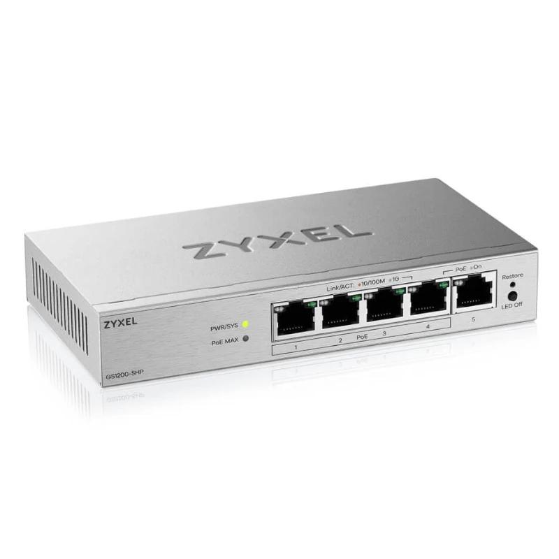 Zyxel GS1200-5HPV3 Gerido L2 Gigabit Ethernet (10/100/1000) Power over Ethernet (PoE) PC Cinzento - Imagem de Detalhe 1
