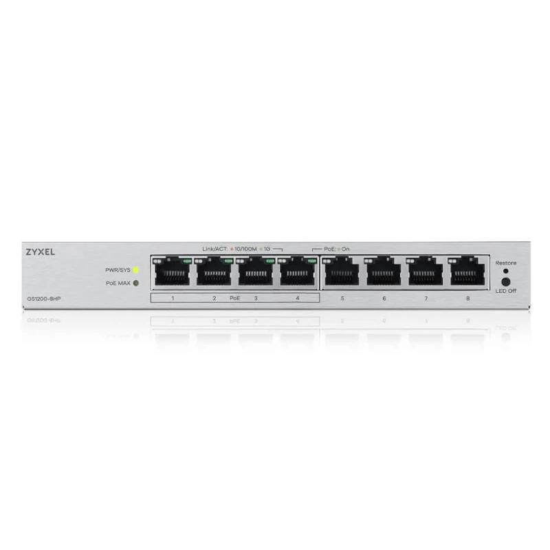Zyxel GS1200-8HPV3 Gerido L2 Gigabit Ethernet (10/100/1000) Power over Ethernet (PoE) PC Cinzento - Imagem de Detalhe 2
