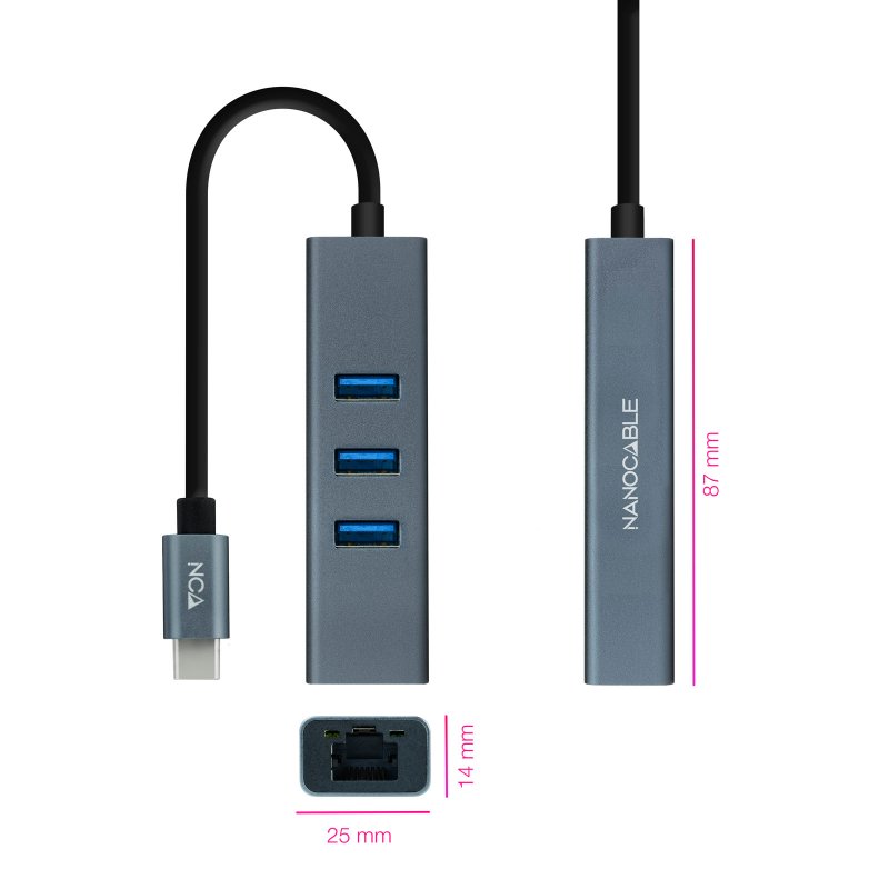 Nanocable Conversor USB-C Ethernet +3xUSB 3.0 - Imagem de Detalhe 3