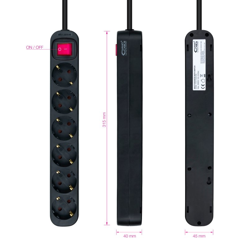 Nanocable Regleta 6 tomadas com interruptor Preto - Imagem de Detalhe 6