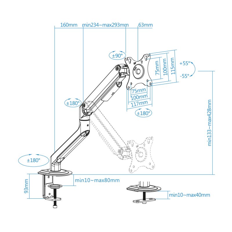 Tooq DB4032TNR-W Suporte mesa monitor/tv 17-32" Bc - Imagem de Detalhe 17