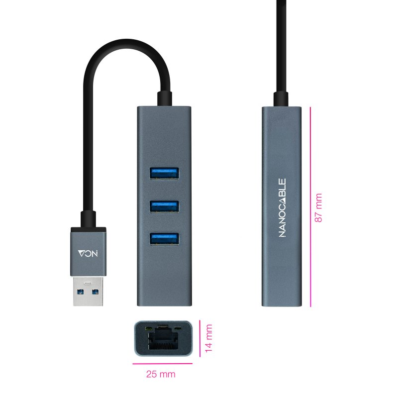 Nanocable Conversor USB 3.0 Ethernet + 3xUSB 3.0 - Imagem de Detalhe 11