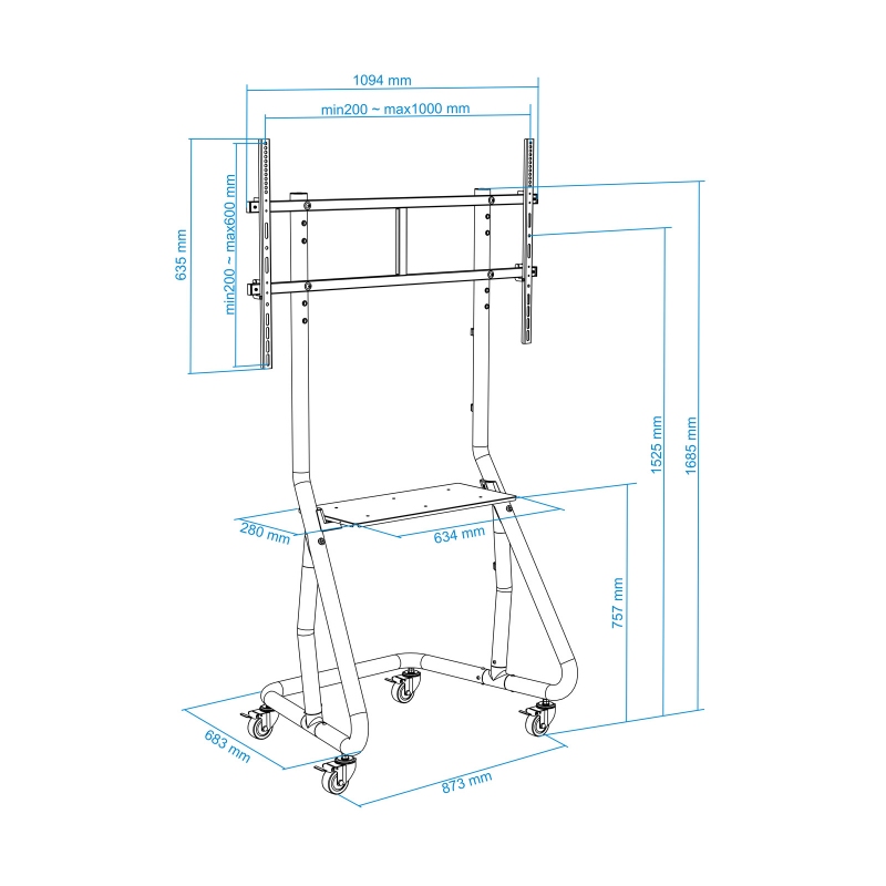 Tooq FS20200M-B Suporte de Chão com Rodas/Bases 60-105" - Imagem de Detalhe 21