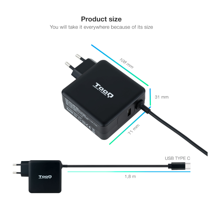 Tooq Carregador portátil conector USB-C 65W - Imagem de Detalhe 20