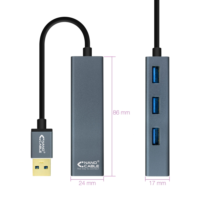 Nanocable Hub USB 3.0 4 x USB 3.0 10cm. Cinza - Imagem de Detalhe 20