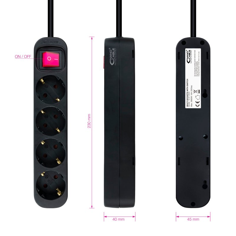 Nanocable Regleta 4 tomadas com interruptor Preto - Imagem de Detalhe 10