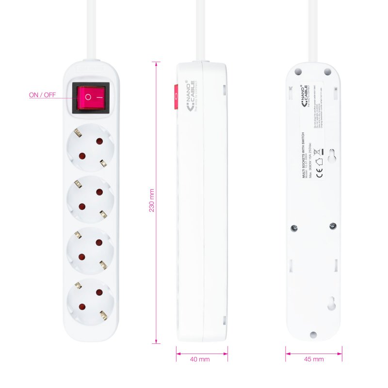 Nanocable Regleta 4 tomadas com interruptor Branca - Imagem de Detalhe 11