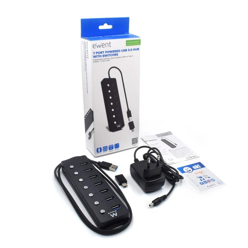EWENT Hub USB-USB-c 7 pontos interruptor com alimentação. - Imagem de Detalhe 4