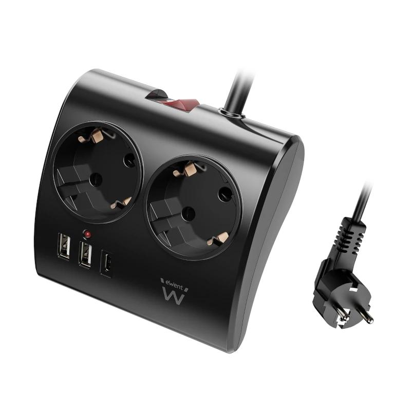 EWENT EW3871 Regleta 2 Schuko 2 USB-A 1 USB-C Neg - Imagem de Detalhe 1
