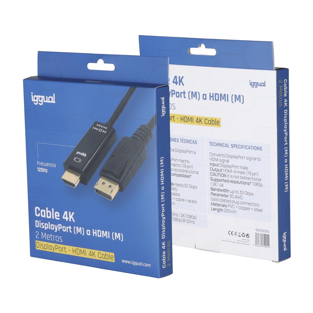 iggual Cabo DisplayPort (M) a HDMI (M) 4K 2 metros - Imagem de Detalhe 6