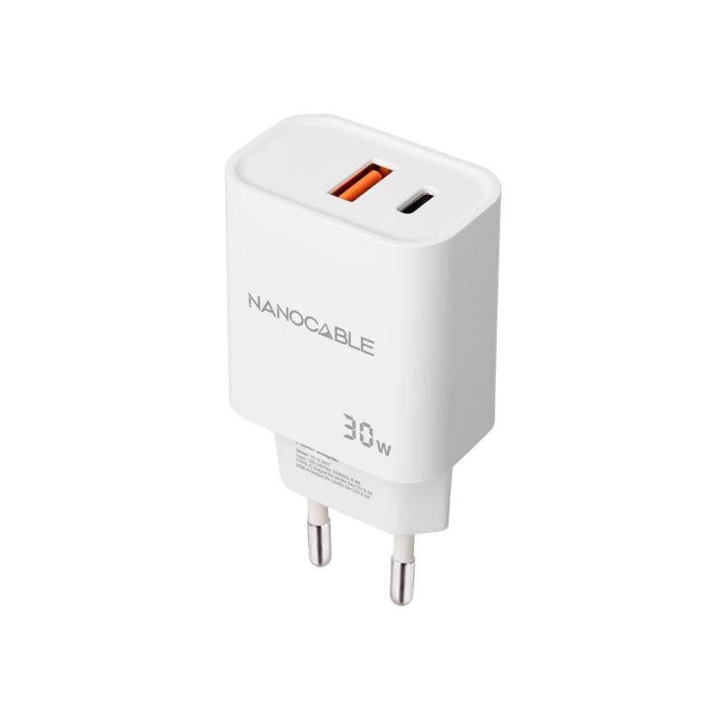 Nanocable Carregador USB-C/PD+USB-A/QC 30W Branco - Imagem de Detalhe 1