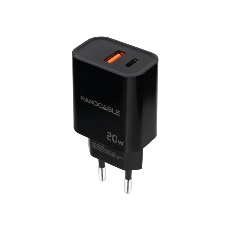 Nanocable Carregador USB-C/PD+USB-A/QC 20W Preto - Imagem de Detalhe 1