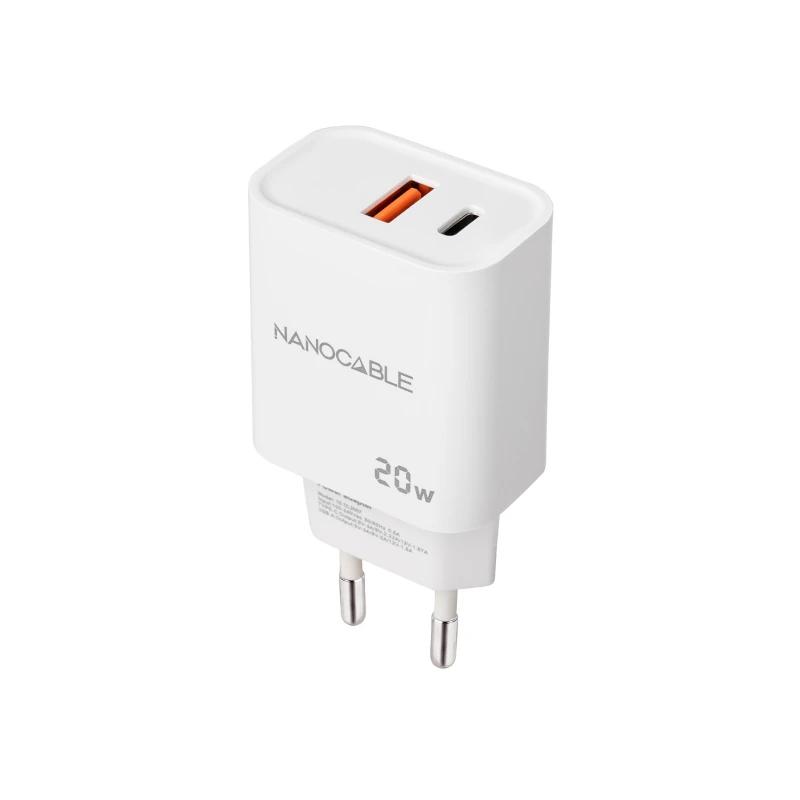 Nanocable Carregador USB-C/PD+USB-A/QC 20W Branco - Imagem de Detalhe 1