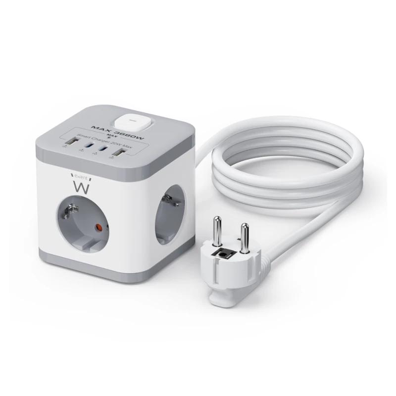 Ewent EW3863 Régua 3 Tomadas SHUCKO+2USB-A+2USB-C - Imagem de Detalhe 1