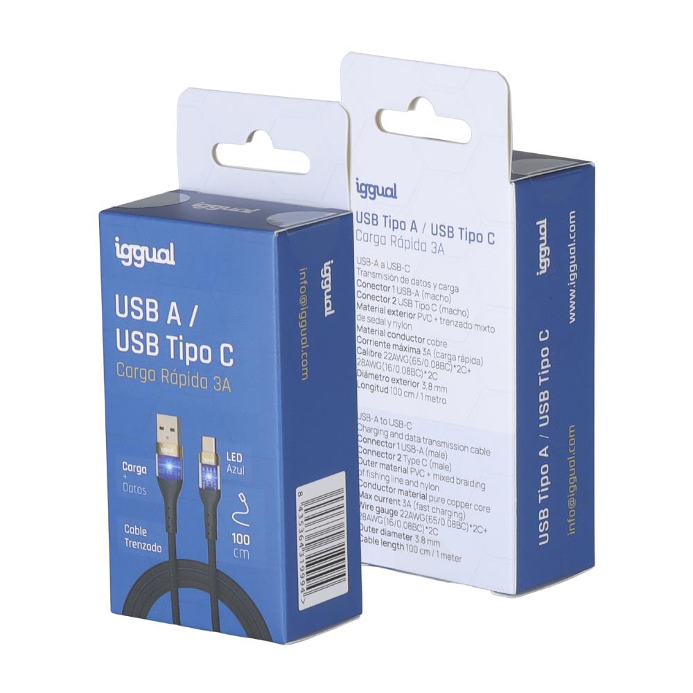 iggual Cabo USB-A a tipo C 3A 100 cm trançado LED - Imagem de Detalhe 1