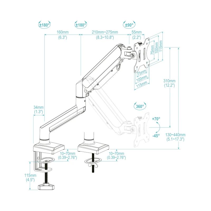 Tooq Suporte de mesa DB1334TNR-B 1 braço 13-34" - Imagem de Detalhe 2