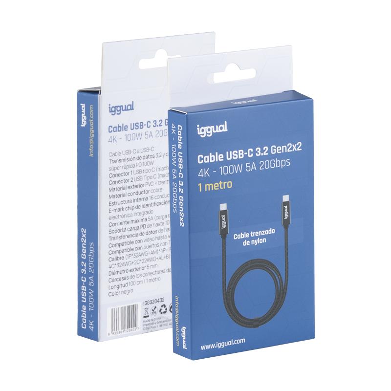 iggual Cable USB-C 3.2 Gen2x2 100W 5A 4K 1m nylon - Imagem de Detalhe 3