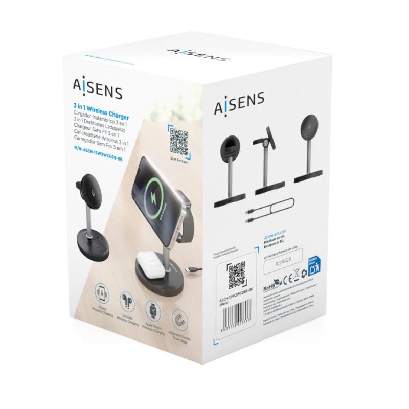 Aisens Cargador Inalámbrico USBC 15W 3 en 1 Negro - Imagem de Detalhe 2