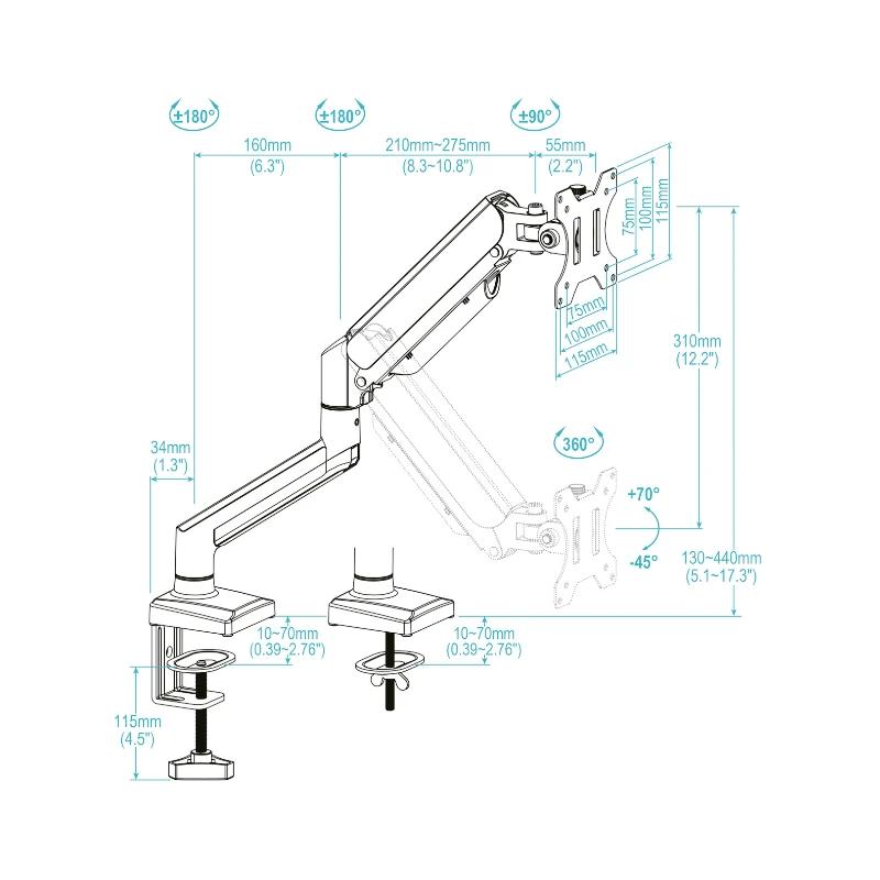 Tooq Soporte mesa DB1334TNR-W 1 brazo 13-34 Blanco - Imagem de Detalhe 2