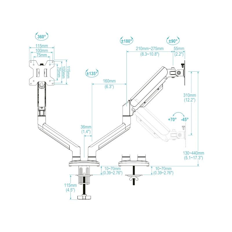 Tooq Soporte mesa DB1334TNR-W 2 brazo 13-34 Blanco - Imagem de Detalhe 1