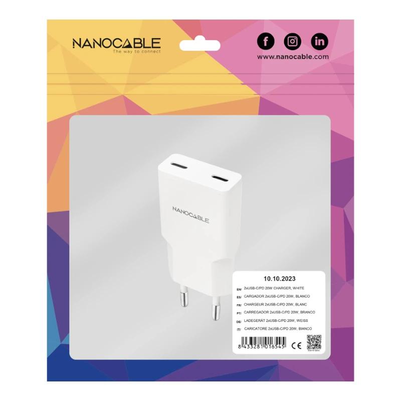 Nanocable Cargador 2xUSB-C/PD 25W  Blanco - Imagem de Detalhe 1
