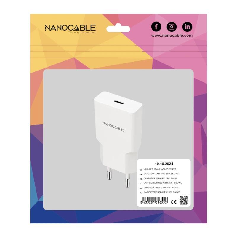Nanocable Cargador USB-C/PD + USB-A/QC 25W Blanco - Imagem de Detalhe 1