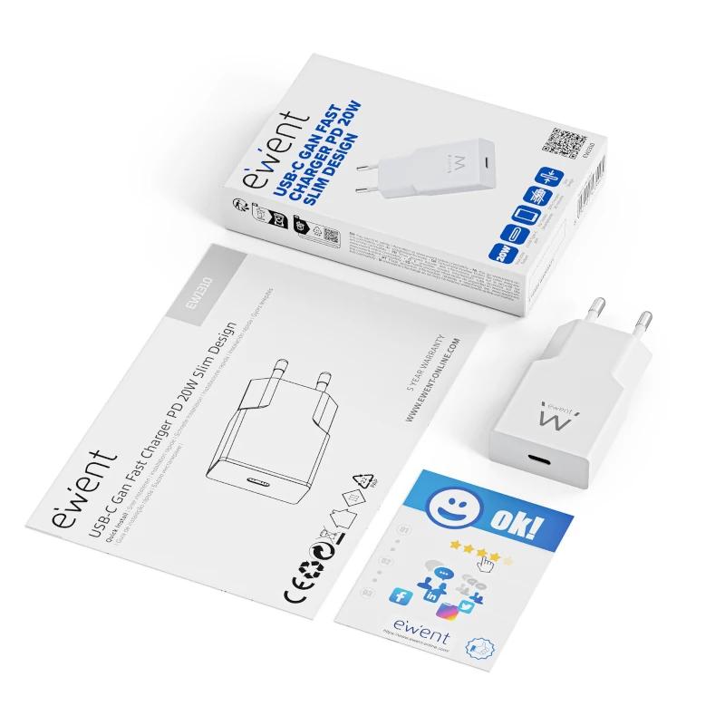 EWENT EW1310 Cargador rápido USB-C 20W Tec.Ganfast - Imagem de Detalhe 1