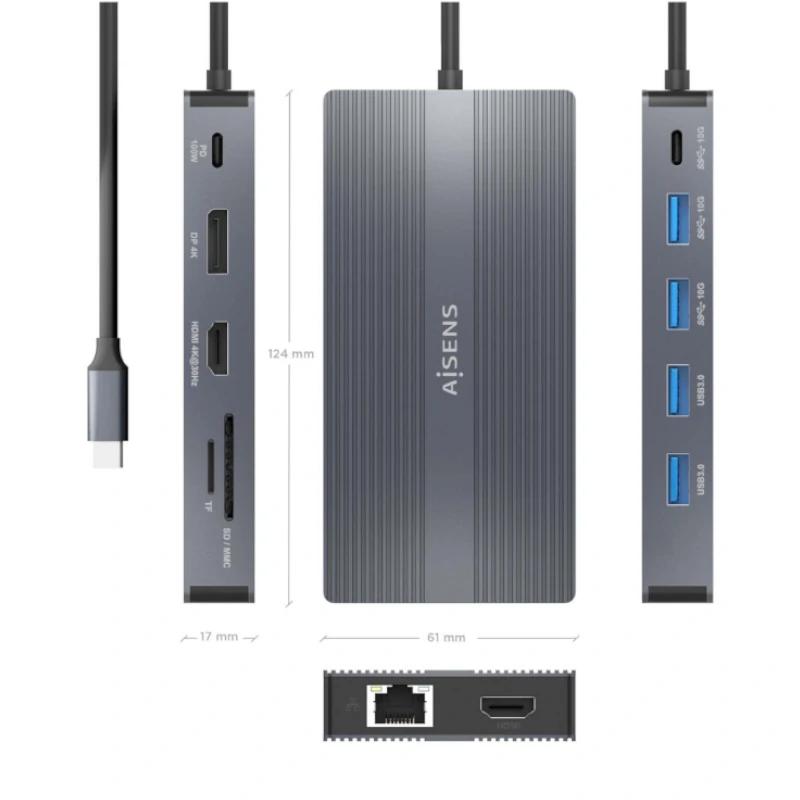 Aisens Dock USB-C 12 em 1 2xHDMI 1xDP RJ45 4xUSB - Imagem de Detalhe 2