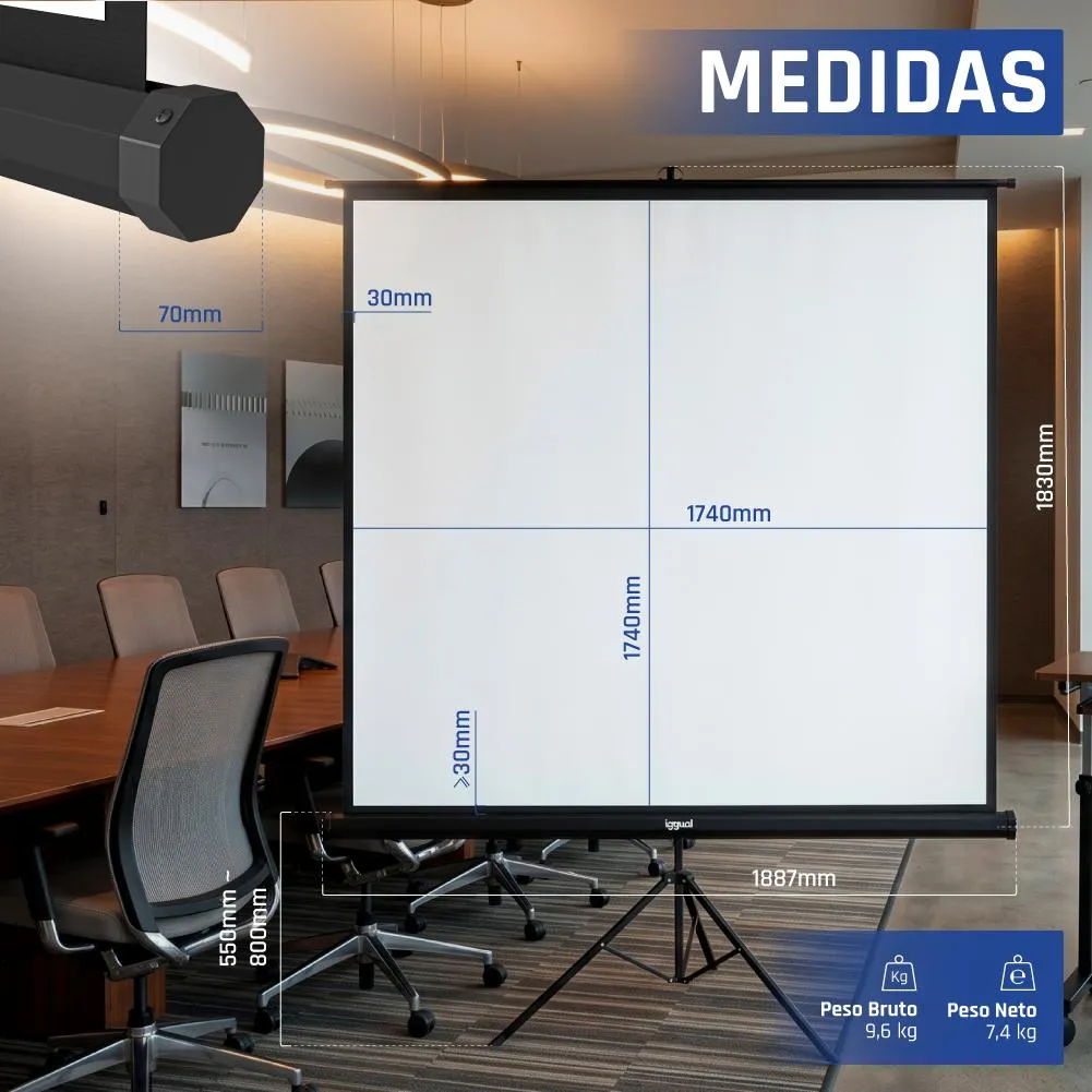 iggual Ecrã 100" 180x180 cm com tripé+bolsa - Imagem de Detalhe 9