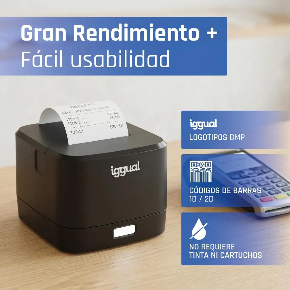 iggual Impressora térmica TP EASY 58 USB+RJ11 preta - Imagem de Detalhe 14