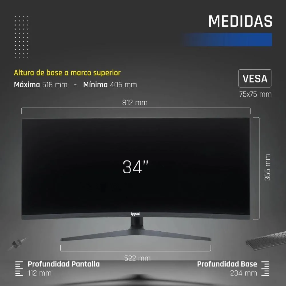 iggual Monitor 34" UWQHD 1ms 2DP 2HDMI MM AA Curvo - Imagem de Detalhe 6