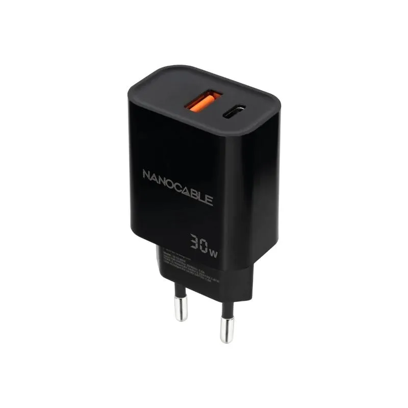 Nanocable Cargador USB-C/PD+USB-A/QC 30W Preto - Imagem de Detalhe 1