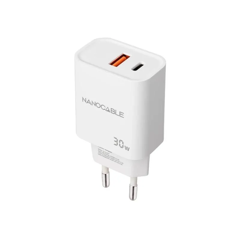 Nanocable Carregador USB-C/PD+USB-A/QC 30W Branco - Imagem de Detalhe 1