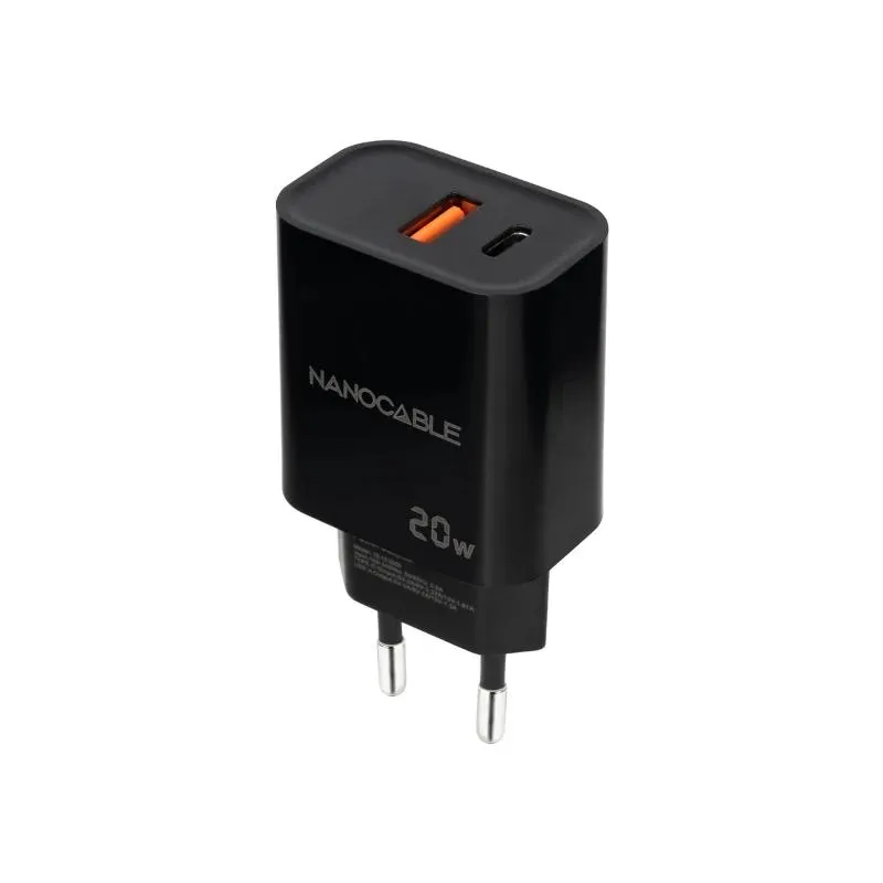 Nanocable Carregador USB-C/PD+USB-A/QC 20W Preto - Imagem de Detalhe 1