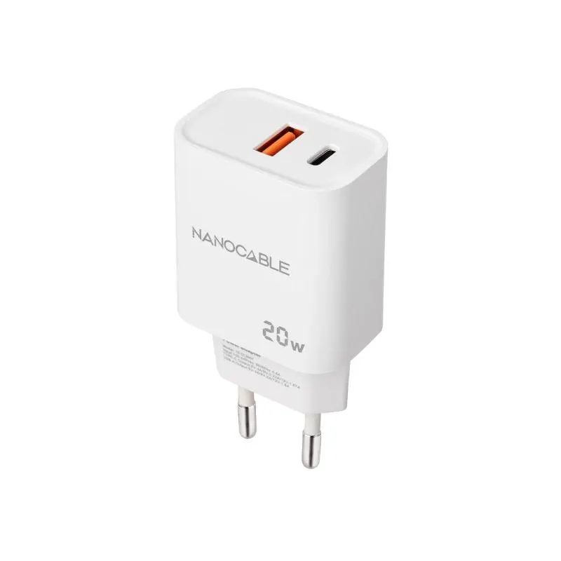Nanocable Carregador USB-C/PD+USB-A/QC 20W Branco - Imagem de Detalhe 1