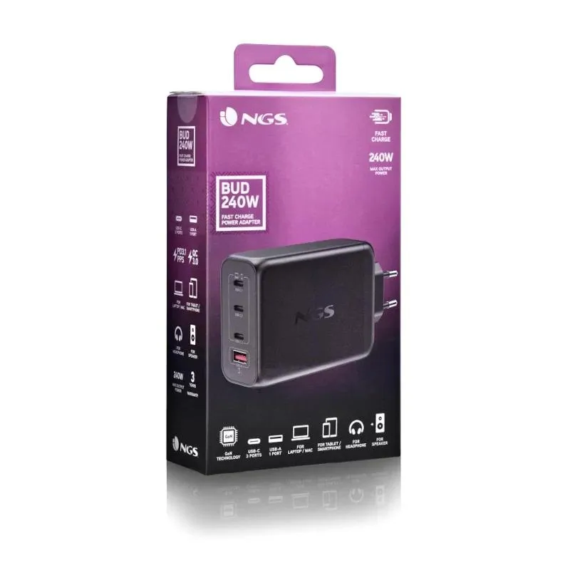 NGS CARREGADOR ULTRARRÁPIDO 240W 4 PORTAS 3 USB-C 1 USB - Imagem de Detalhe 3