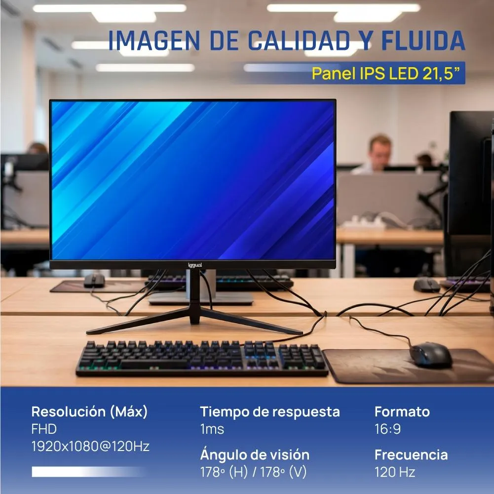 iggual Monitor 21,5" IPS FHD 100Hz VGA HDMI DP - Imagem de Detalhe 1