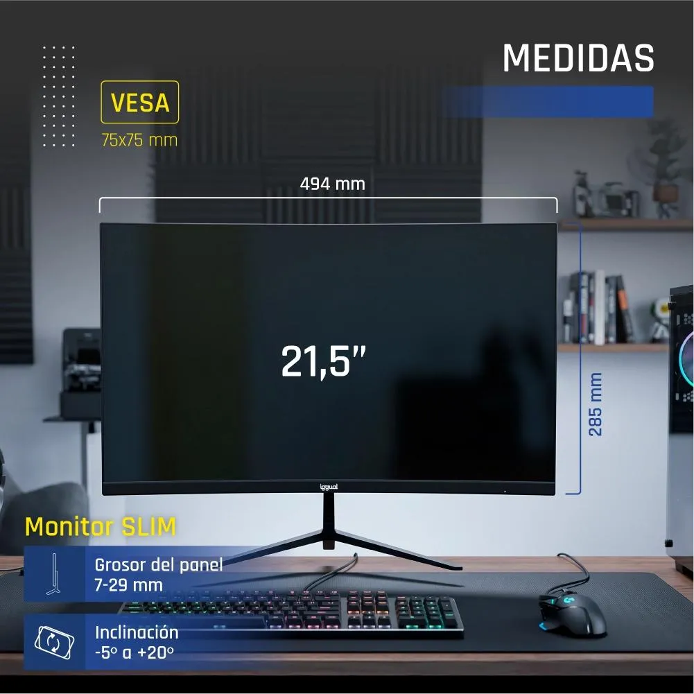 iggual Monitor 21,5" IPS FHD 100Hz VGA HDMI DP - Imagem de Detalhe 3