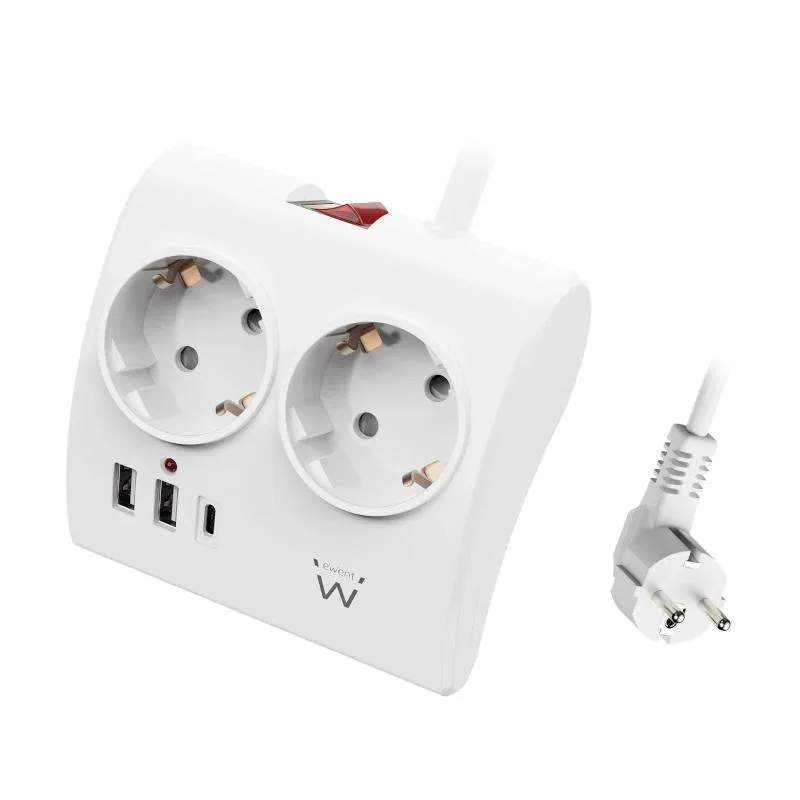 EWENT EW3870 Regleta 2 Schuko 2 USB-A 1 USB-C Preto. - Imagem de Detalhe 1