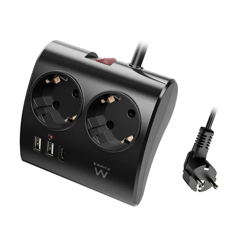 EWENT EW3871 Regleta 2 Schuko 2 USB-A 1 USB-C Neg - Imagem de Detalhe 1