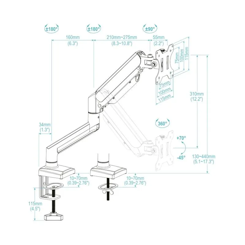 Tooq Suporte de mesa DB1334TNR-B 1 braço 13-34" - Imagem de Detalhe 2