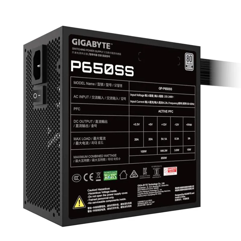 Gigabyte Fonte de Alimentação GP-P650SS 650W 80+ - Imagem de Detalhe 3