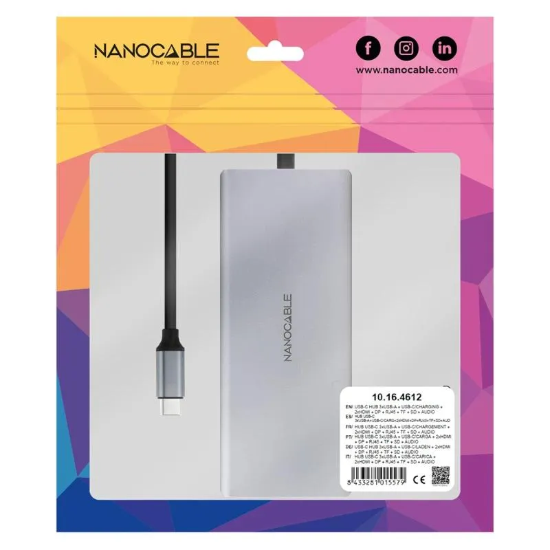 Nanocable Hub 12em1 USB-A/C+HDMI+DP+RJ45+TF+SD+AU - Imagem de Detalhe 3