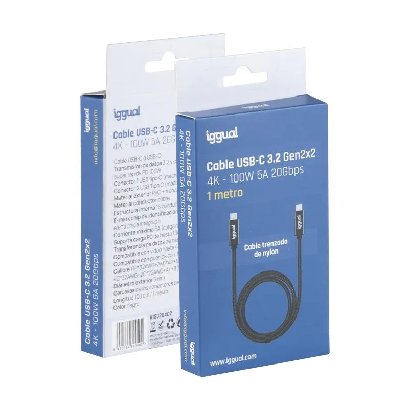 iggual Cable USB-C 3.2 Gen2x2 100W 5A 4K 1m nylon - Imagem de Detalhe 3
