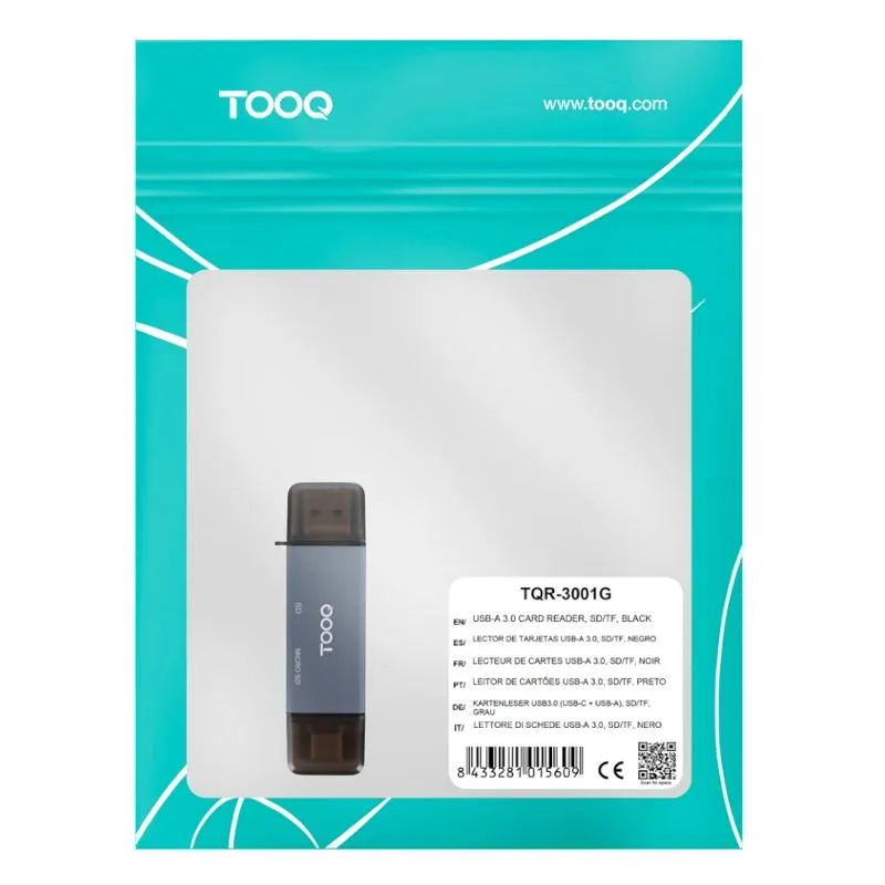 Tooq TQR-3001G Leitor USB3.0 (USB-C+USB-A) SD/TF - Imagem de Detalhe 1
