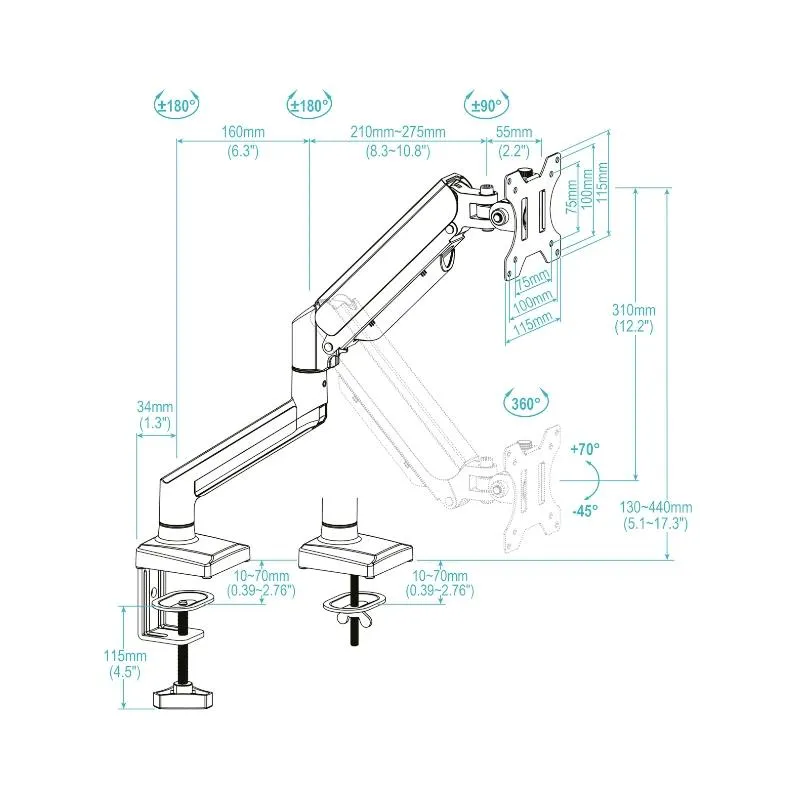 Tooq Soporte mesa DB1334TNR-W 1 brazo 13-34 Blanco - Imagem de Detalhe 2
