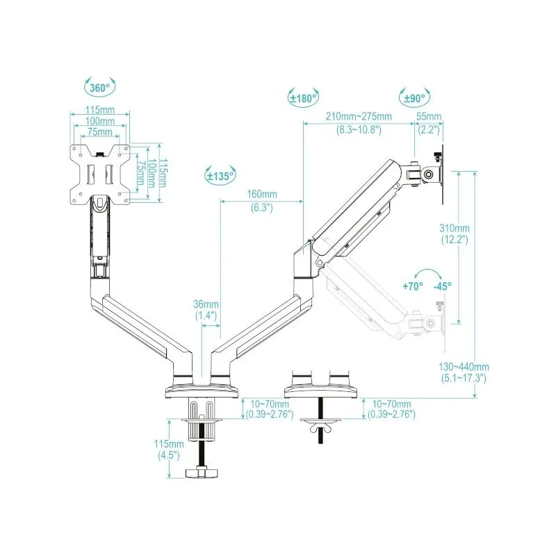 Tooq Soporte mesa DB1334TNR-W 2 brazo 13-34 Blanco - Imagem de Detalhe 1