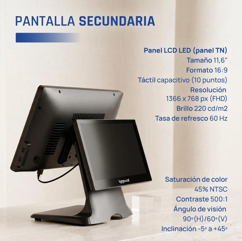 iggual TPV dual 15,6" 11,6" 16:9 N100 8+256GB W11 - Imagem de Detalhe 5