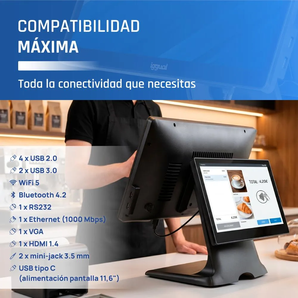 iggual TPV dual 15,6" 11,6" 16:9 N100 8+256GB W11 - Imagem de Detalhe 6