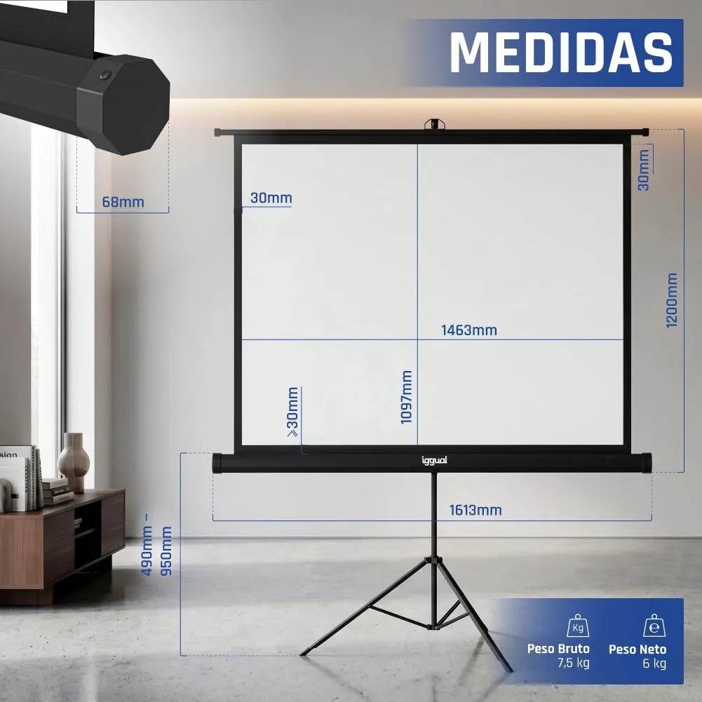 iggual Pantalla 72" 152x115 cm con trípode+bolsa - Imagem de Detalhe 5